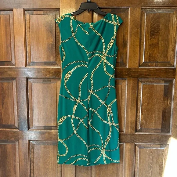Lauren Ralph Lauren Dress 10 Green Equestrian Gold Link Chain - Picture 4 of 8